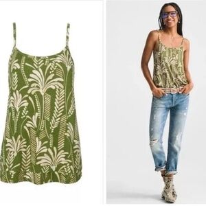 CAbi Balcony Cami #6353 Palm Print Green Ivory Top